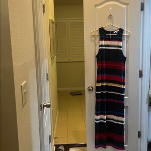 LOFT Navy Multi-Stripe Midi Dress